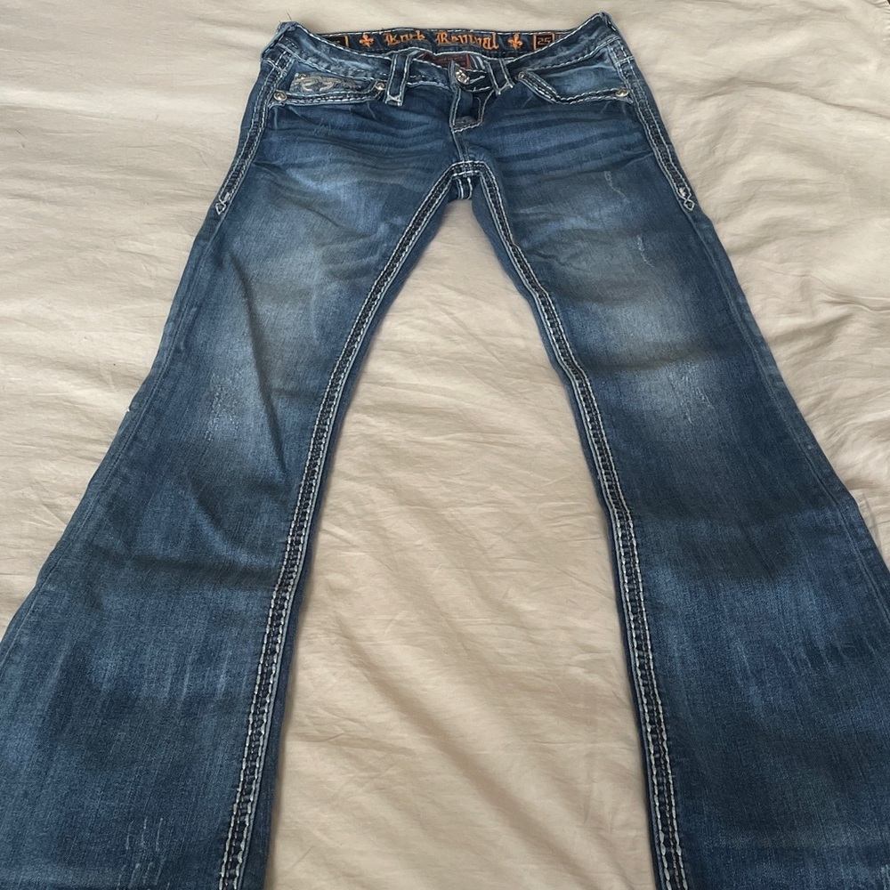 Rock Revival Women's Dark Mid-rise Blue Flare Jeans